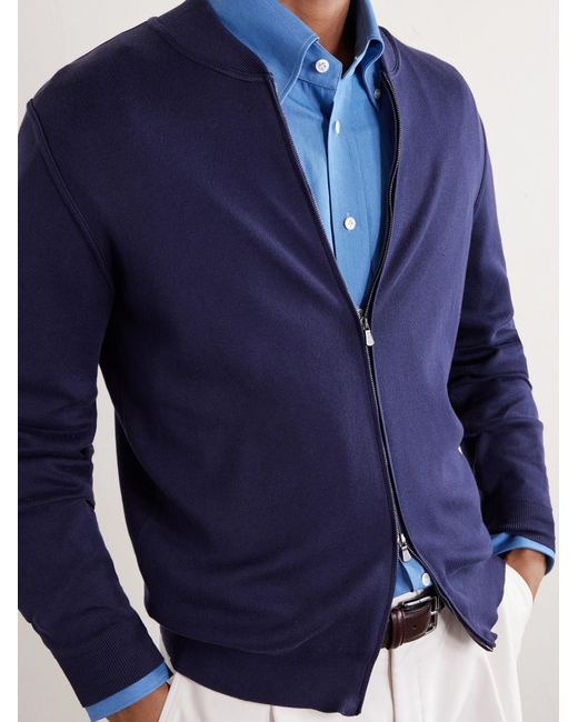 Thom Sweeney Blue Zip-Up Cotton Sweater for men