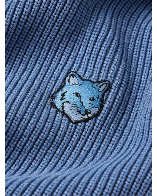 Pullover in misto cotone a coste con logo applicato di Maison Kitsuné in Blue da Uomo