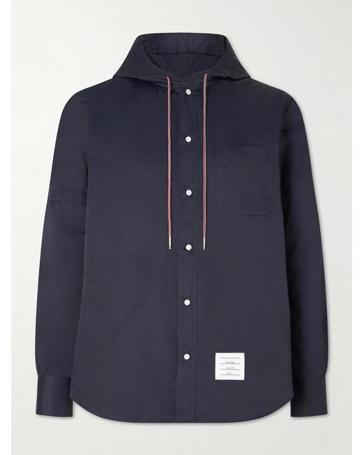 Thom Browne Blue Logo-appliquéd Shell Hooded Jacket for men