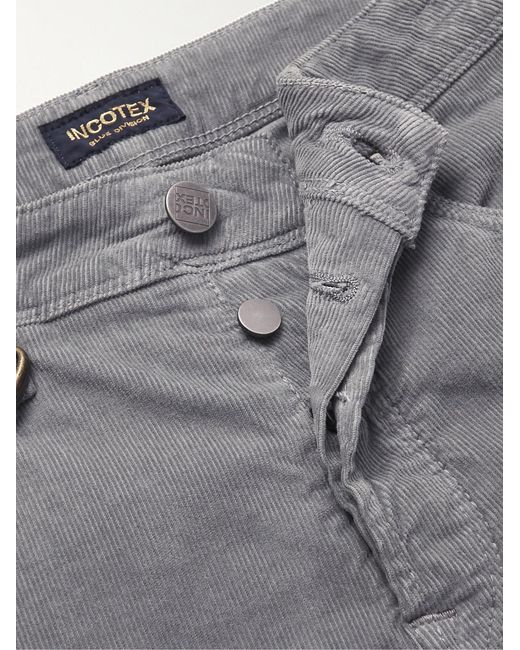 Slowear Gray Slim-Fit Stretch Cotton-Blend Corduroy Trousers for men