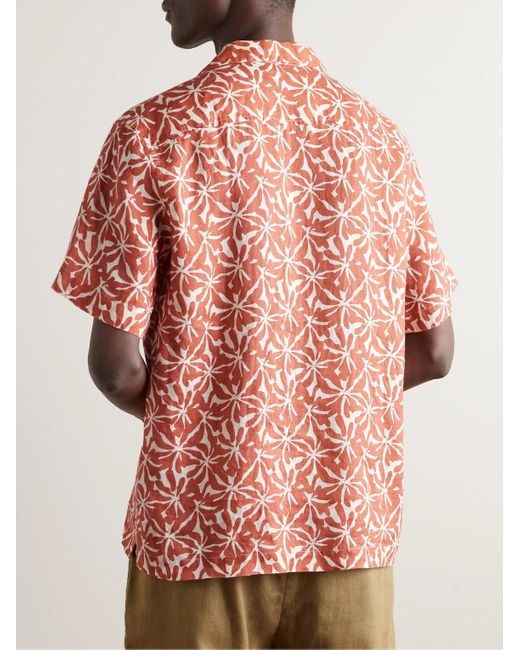 Frescobol Carioca Pink Roberto Camp-collar Floral-print Linen Shirt for men