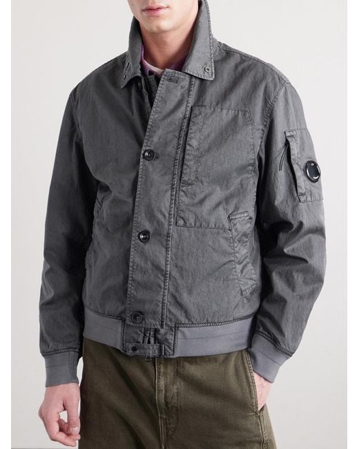 C P Company Gray Panama-r Canvas Bomber Jacket for men
