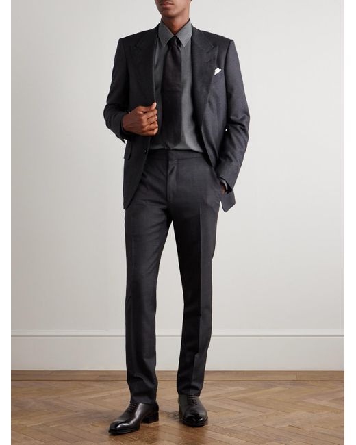 Tom Ford Blue Shelton Straight-Leg Wool-Flannel Trousers for men