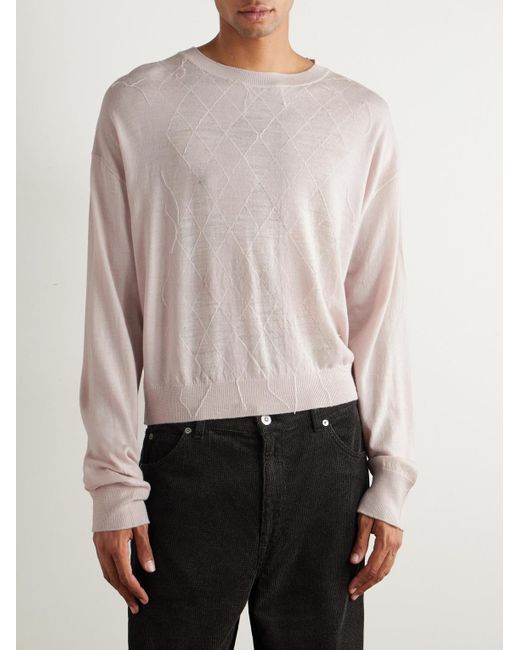 Our Legacy White Sonar Distressed Argyle-jacquard Wool Sweater for men