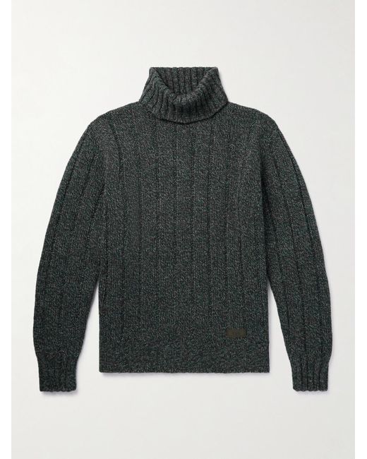 Tod's Gray Logo-appliquéd Ribbed Wool-blend Rollneck Sweater for men