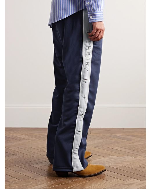 CHERRY LA Blue Straight-Leg Embellished Striped Tech-Jersey Track Pants for men