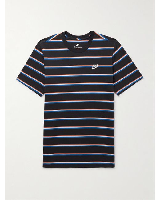 Nike Blue Sportswear Club Logo-embroidered Striped Cotton-jersey T-shirt for men