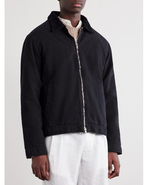 Mr P. Black Corduroy-Trimmed Organic Cotton Coach Jacket for men