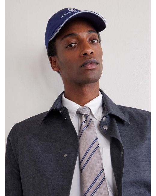 Brunello Cucinelli Blue Logo-embroidered Shell Cap for men