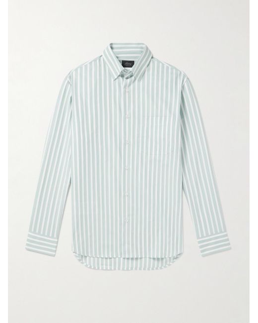 Brioni Blue Striped Cotton-poplin Shirt for men