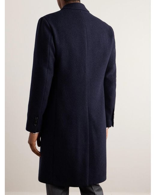 Lardini Blue Double-breasted Brushed Wool-blend Overcoat for men