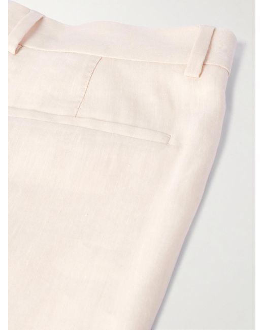 Pantaloni a gamba dritta in misto lino e lana con pinces di Brunello Cucinelli in White da Uomo