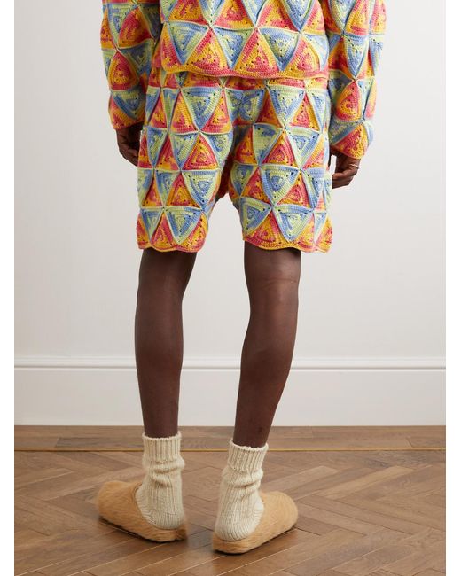 The Elder Statesman Orange Solar Straight-Leg Crocheted Cotton Drawstring Shorts for men