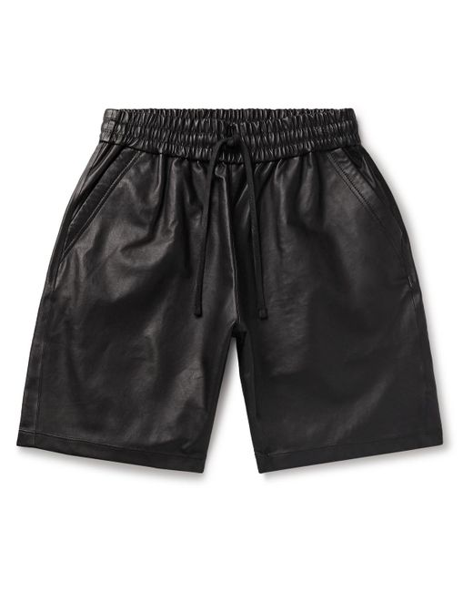 John Elliott Black La Straight-leg Leather Drawstring Shorts for men