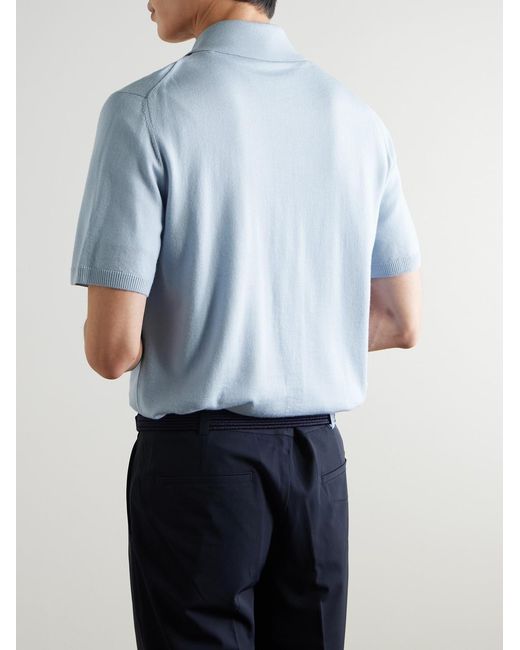Mr P. Blue Golf Striped Merino Wool Polo Shirt for men