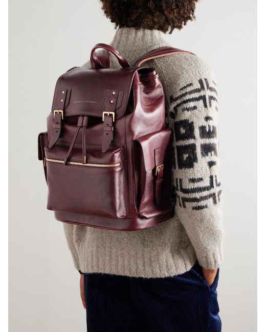 Brunello Cucinelli Purple Leather Backpack for men