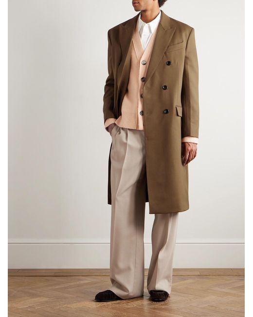 AMI Natural Double-Breasted Wool-Gabardine Coat for men