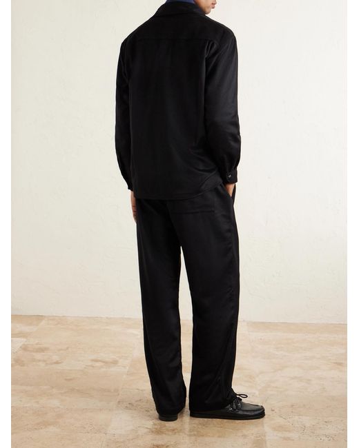 Saman Amel Black Straight-Leg Cashmere Drawstring Trousers for men