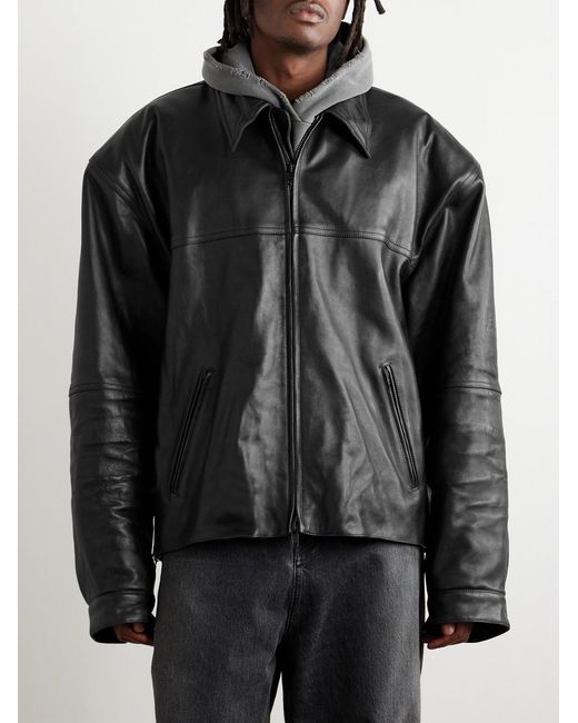 Balenciaga Black Cocoon Kick Oversized Logo-Debossed Leather Jacket for men
