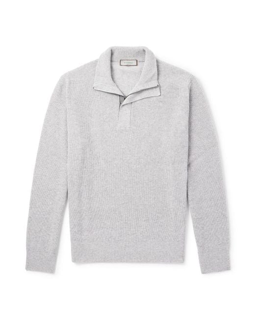 Canali White Slim-Fit Suede-Trimmed Ribbed Wool And Cashmere-Blend Half-Zip Sweater for men