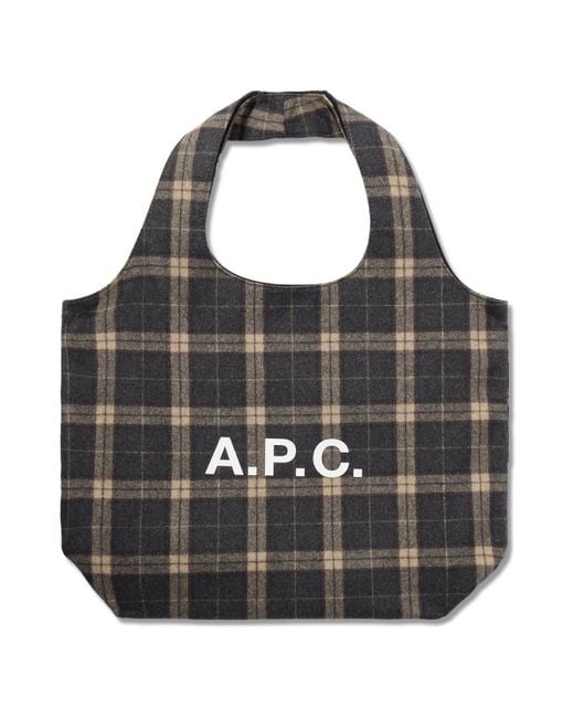 A.P.C. Black Tartan Wool-Blend Flannel Tote Bag for men