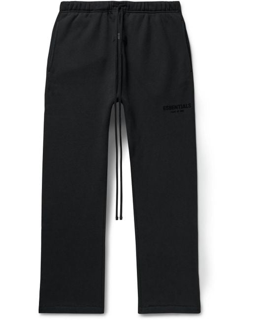 Fear of God ESSENTIALS Black Straight-leg Logo-flocked Cotton-blend Jersey Sweatpants for men