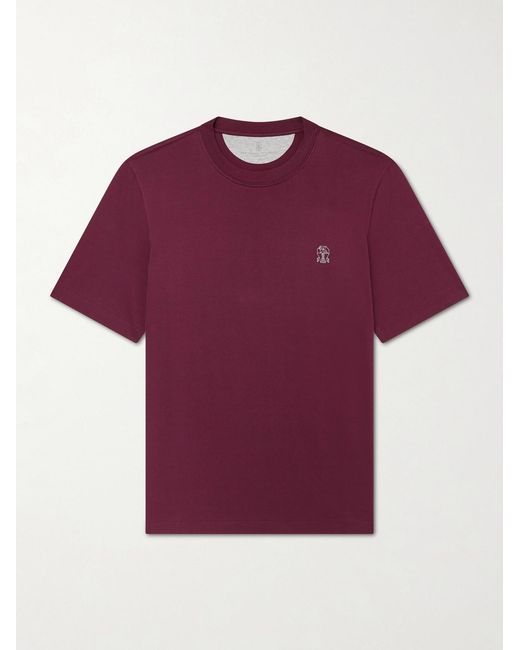 Brunello Cucinelli Red Logo-Print Cotton-Jersey T-Shirt for men