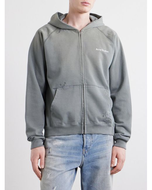 Acne Gray Fupiter Logo-Print Embroidered Cotton-Jersey Hoodie for men