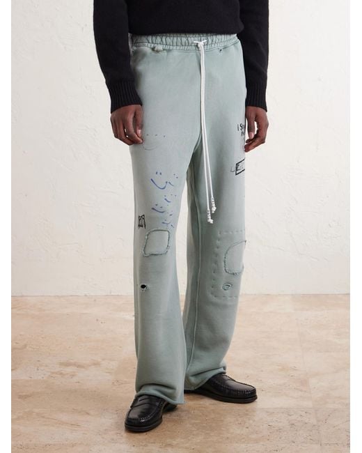 Paly Hollywood Blue Alta Cienega Distressed Embellished Cotton-fleece Sweatpants for men