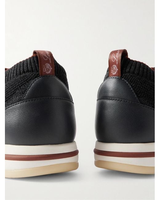 Loro Piana Black 360 Flexy Leather-Trimmed Knitted Wish Wool Sneakers for men