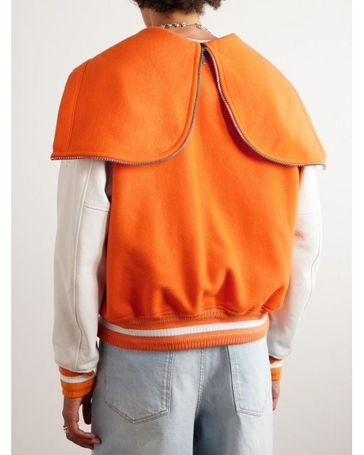 Givenchy Orange Logo-Embossed Wool-Blend And Full-Grain Leather Jacket for men