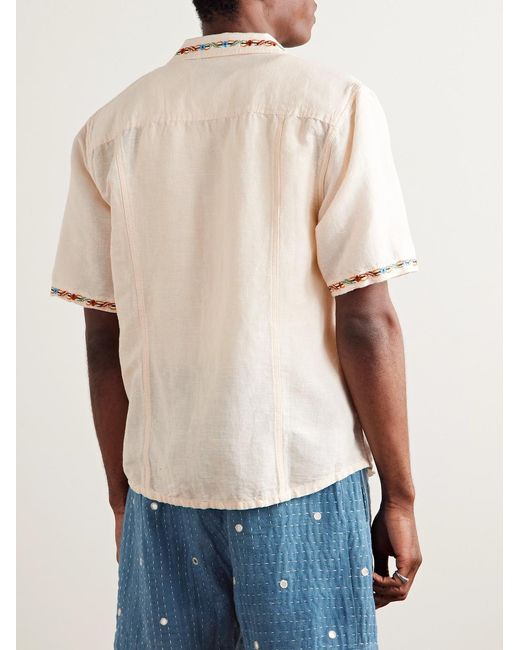 Corridor NYC Natural Convertible-Collar Embroidered Linen And Cotton-Blend Voile Shirt for men