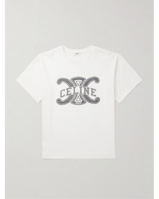 Céline White Logo-Print Cotton-Jersey T-Shirt for men