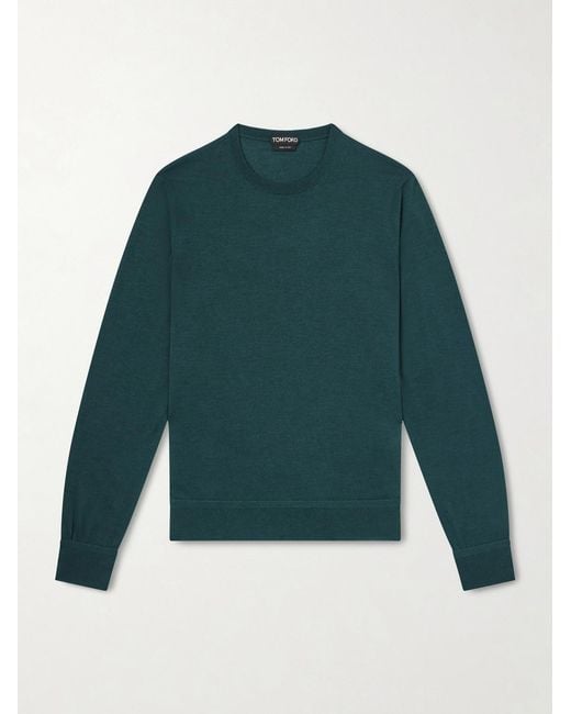 Tom Ford Green Slim-Fit Cashmere And Silk-Blend Sweater for men