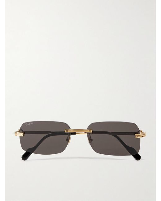 Cartier Metallic Rimless Rectangular-frame Gold-tone Sunglasses for men