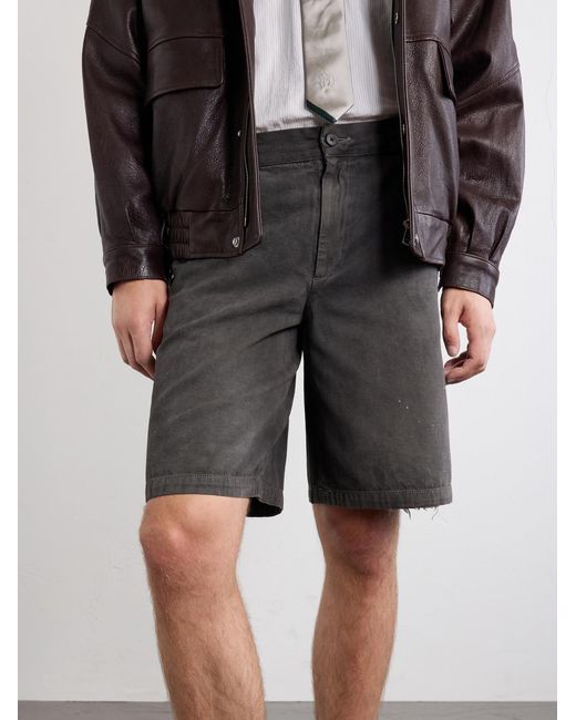Enfants Riches Deprimes Gray Straight-leg Distressed Cotton And Linen-blend Twill Shorts for men