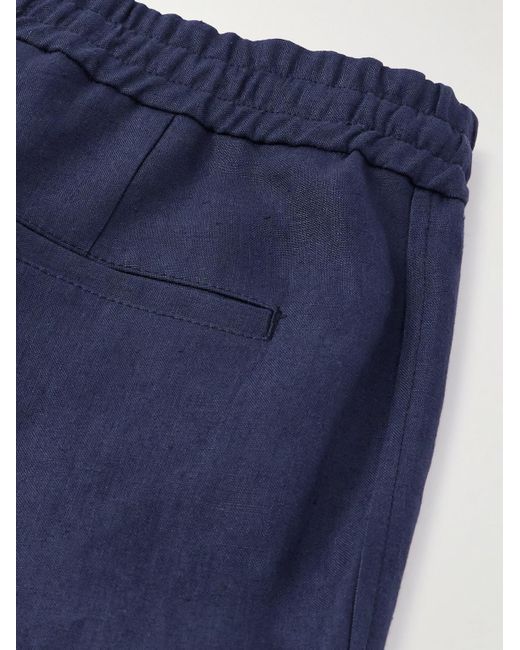 Loro Piana Blue Tapered Linen Trousers for men
