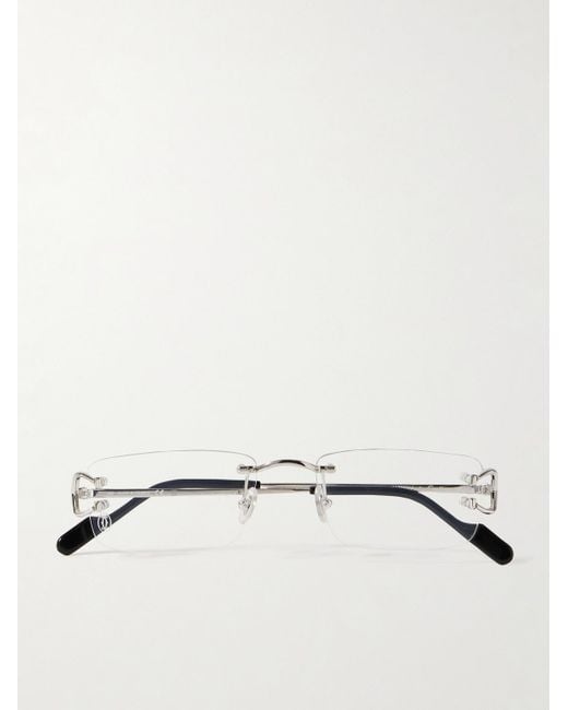 Cartier White Rimless Rectangular-Frame-Tone Optical Glasses for men