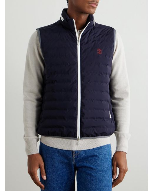 Brunello Cucinelli Daunenweste aus gestepptem Shell mit Logostickerei in Blue für Herren