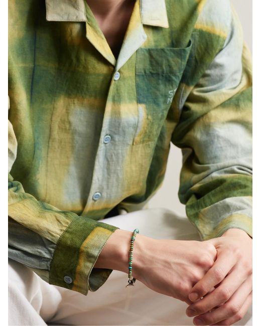 Mikia Green Silver Turquoise Beaded Bracelet for men