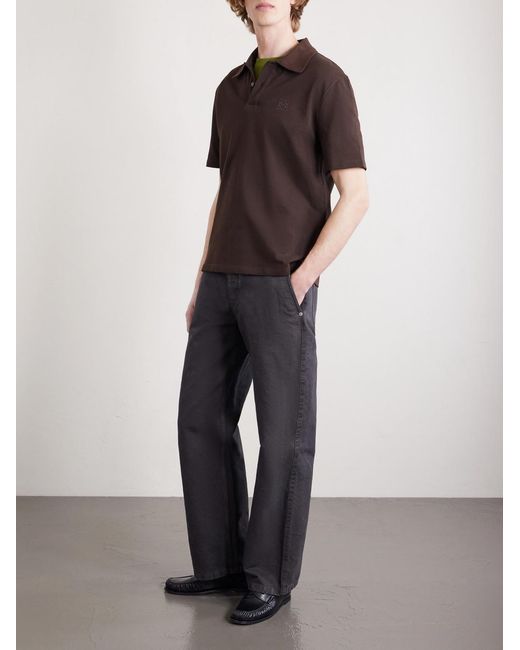 Loewe Brown Slim-fit Logo-embroidered Cotton-piqué Polo Shirt for men
