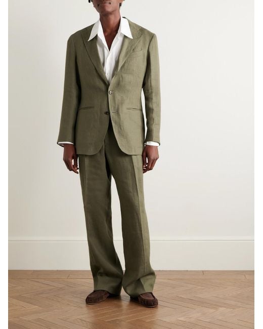 Saman Amel Green Unstructured Linen Suit Jacket for men