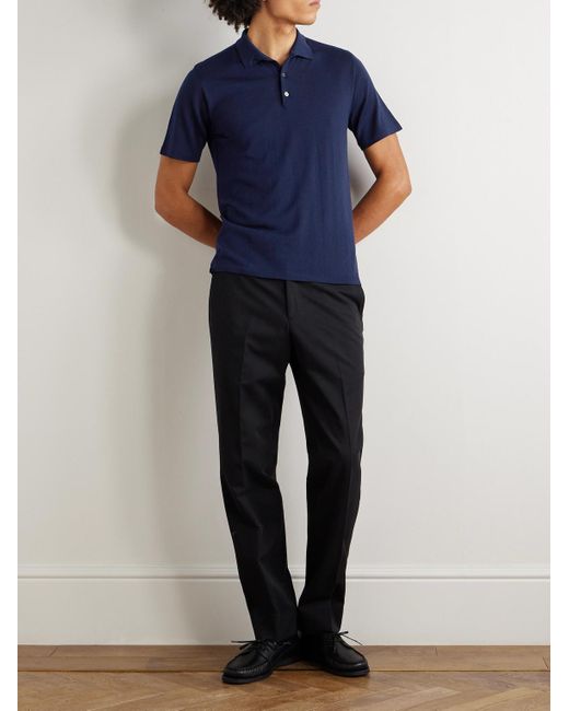 Saman Amel Black Straight-Leg Cotton-Blend Trousers for men