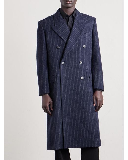 Bode Blue Waldorf Double-Breasted Pinstriped Virgin Wool Coat for men
