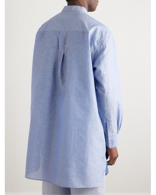 Camicia in misto lino e cotone a righe con collo alla coreana Suwako di Loro Piana in Blue da Uomo