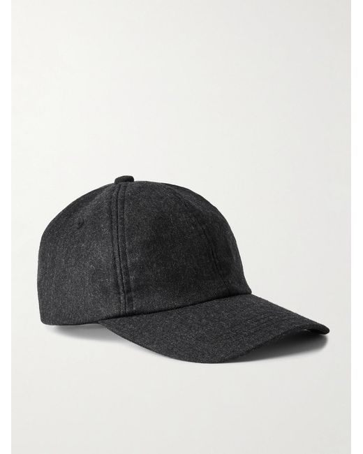 Mr P. Black Leather-Trimmed Brushed Cotton-Twill Baseball Cap for men
