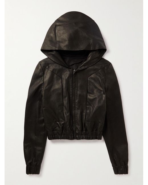 Rick Owens Black Slim-fit Leather Hooded Bomber Jacket for men