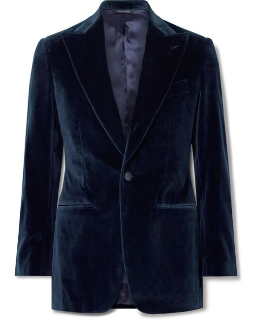 Saman Amel Blue Slim-fit Cotton-velvet Tuxedo Jacket for men
