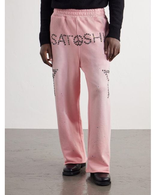 Satoshi Nakamoto Pink Wide-leg Studded Cotton-jersey Sweatpants for men