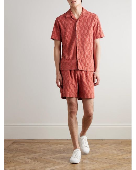 Mr P. Red Camp-Collar Organic Cotton-Terry Jacquard Shirt for men